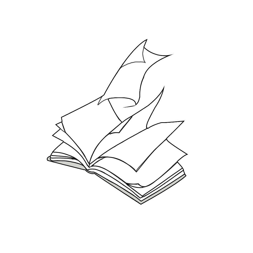 The Looseleaf mark — a line-drawn open book with pages mid-turn.